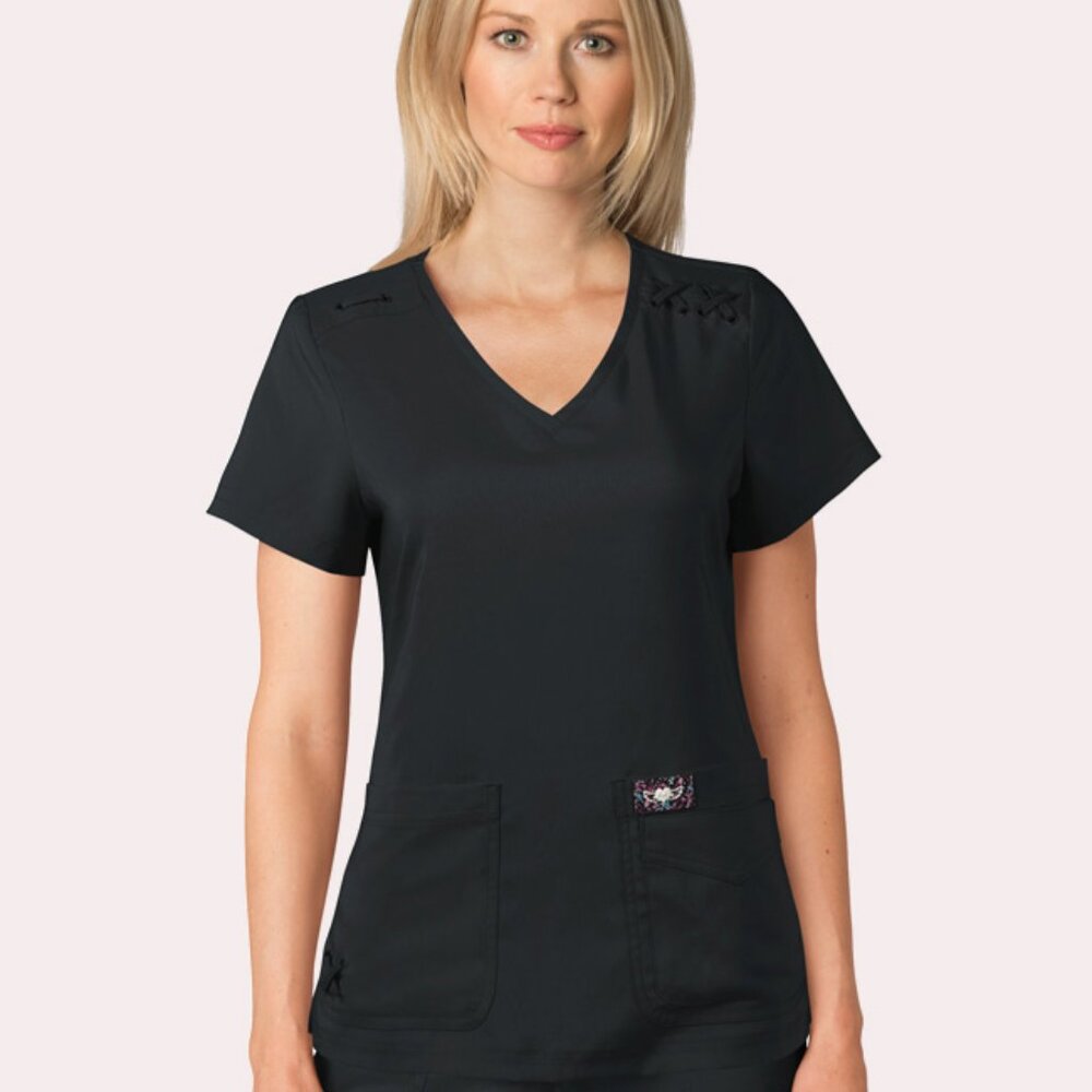 Womens 358 Koi Tech Andi Scrub Top Medium Black Lace Up Detail